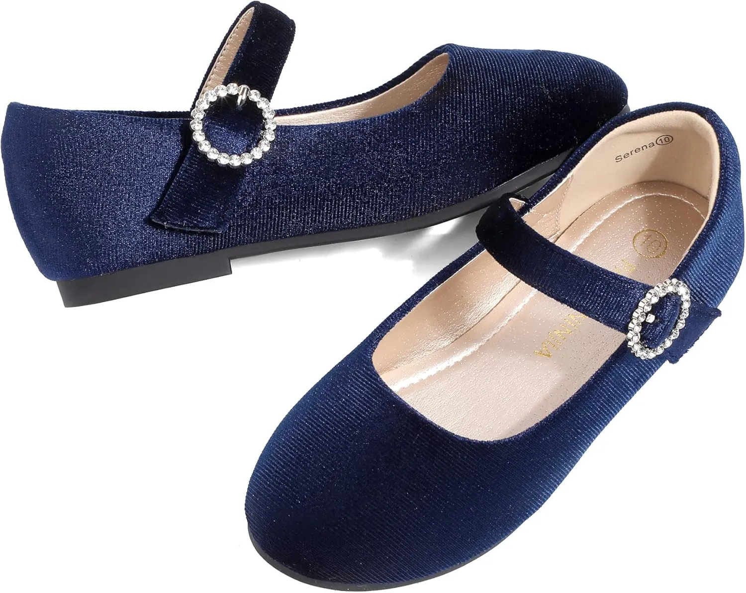 PANDANINJIA Sarena Girls Dress Shoes Rhinestone Flower Girl Ballerina Ballet Flats Mary Jane Wedding Party School Shoes for Toddler Little Kid Big Kid