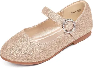 PANDANINJIA Sarena Girls Dress Shoes Rhinestone Flower Girl Ballerina Ballet Flats Mary Jane Wedding Party School Shoes for Toddler Little Kid Big Kid