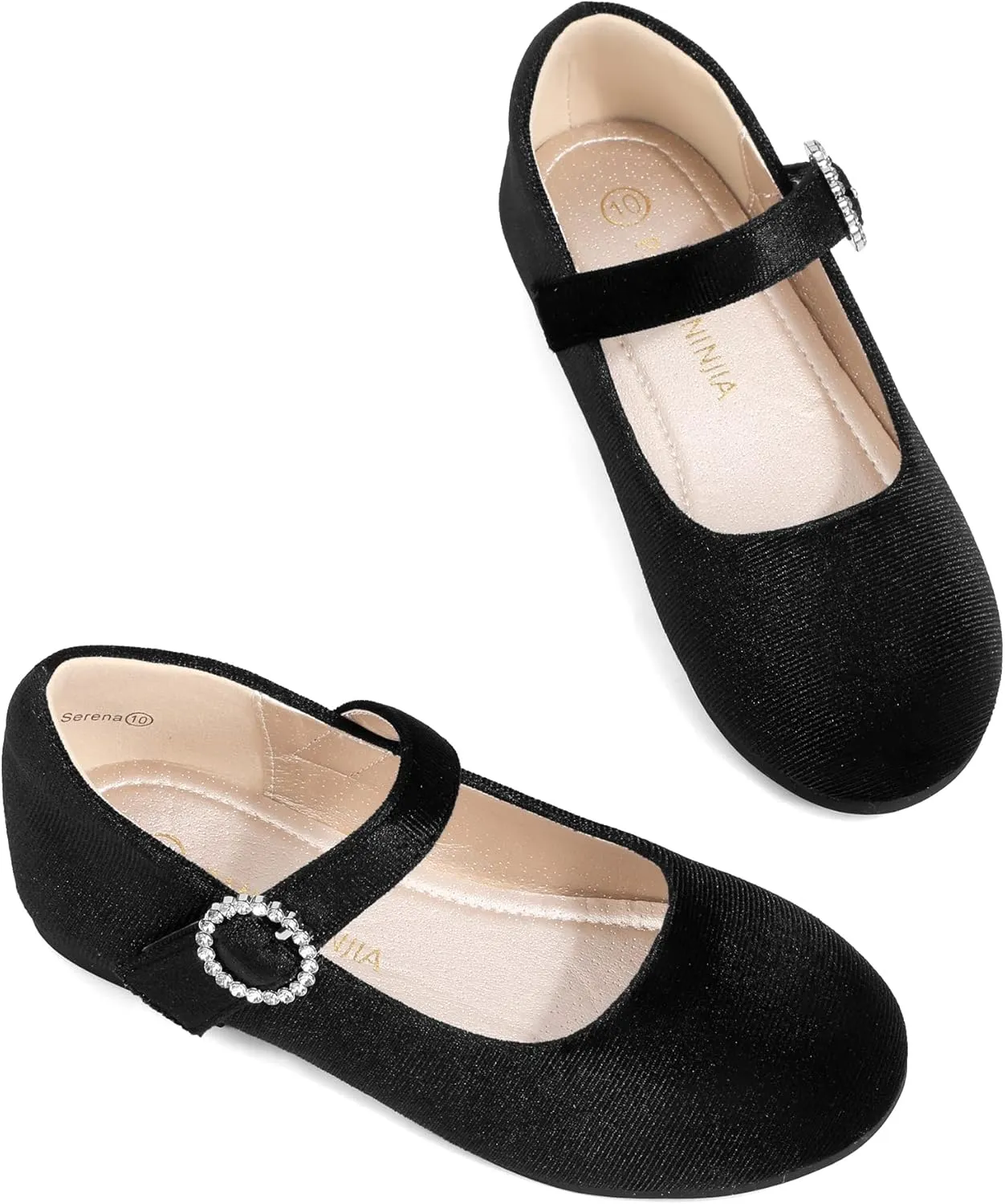 PANDANINJIA Sarena Girls Dress Shoes Rhinestone Flower Girl Ballerina Ballet Flats Mary Jane Wedding Party School Shoes for Toddler Little Kid Big Kid