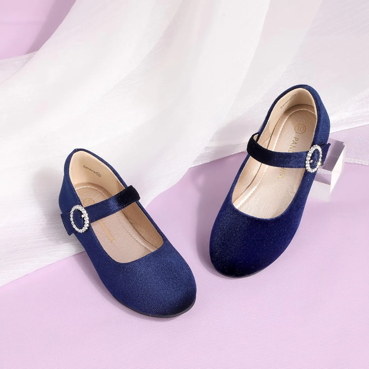 PANDANINJIA Sarena Girls Dress Shoes Rhinestone Flower Girl Ballerina Ballet Flats Mary Jane Wedding Party School Shoes for Toddler Little Kid Big Kid