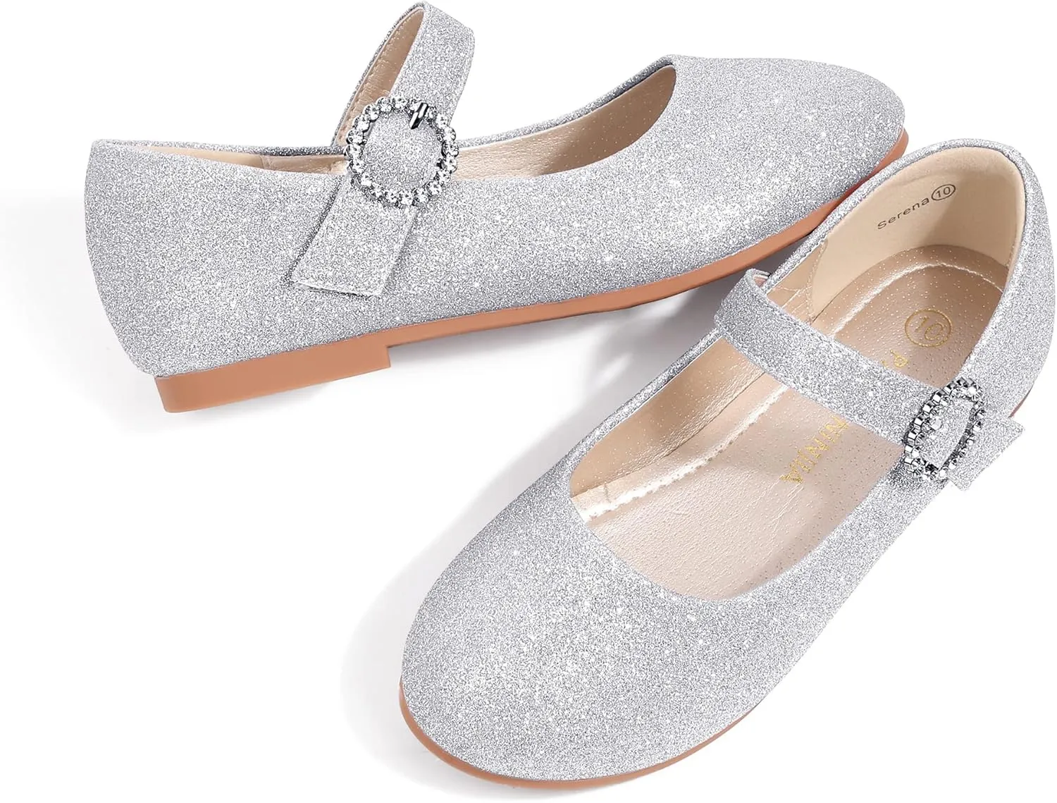 PANDANINJIA Sarena Girls Dress Shoes Rhinestone Flower Girl Ballerina Ballet Flats Mary Jane Wedding Party School Shoes for Toddler Little Kid Big Kid