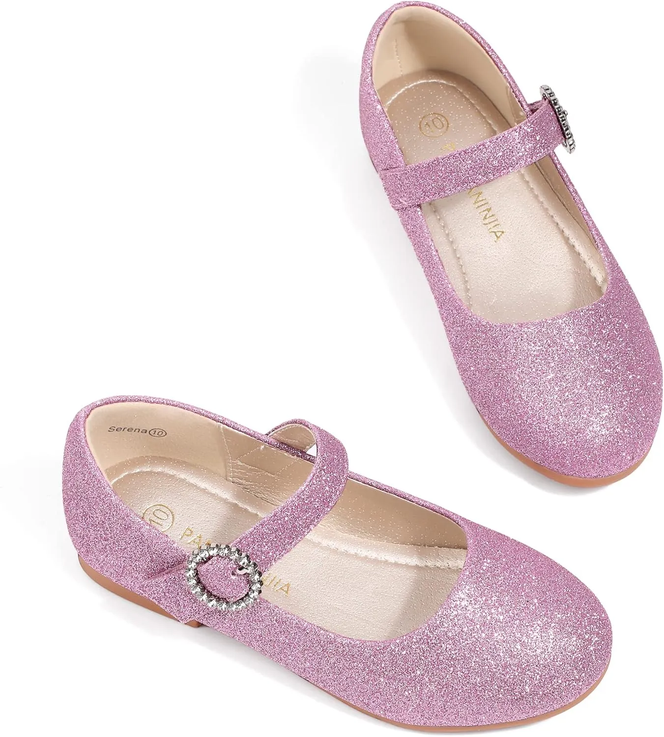 PANDANINJIA Sarena Girls Dress Shoes Rhinestone Flower Girl Ballerina Ballet Flats Mary Jane Wedding Party School Shoes for Toddler Little Kid Big Kid