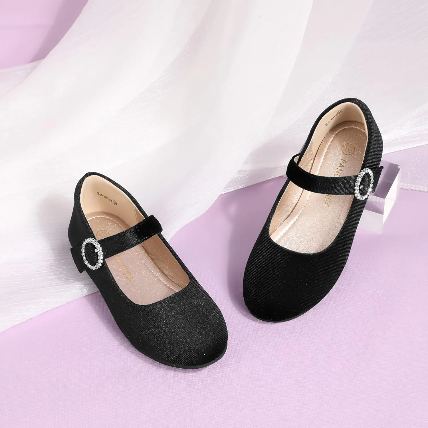 PANDANINJIA Sarena Girls Dress Shoes Rhinestone Flower Girl Ballerina Ballet Flats Mary Jane Wedding Party School Shoes for Toddler Little Kid Big Kid