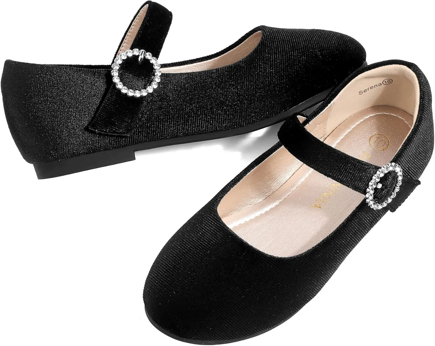 PANDANINJIA Sarena Girls Dress Shoes Rhinestone Flower Girl Ballerina Ballet Flats Mary Jane Wedding Party School Shoes for Toddler Little Kid Big Kid