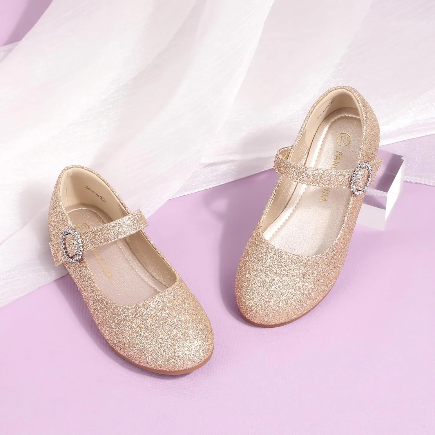 PANDANINJIA Sarena Girls Dress Shoes Rhinestone Flower Girl Ballerina Ballet Flats Mary Jane Wedding Party School Shoes for Toddler Little Kid Big Kid