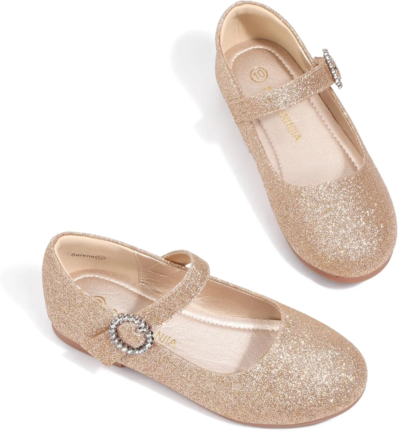 PANDANINJIA Sarena Girls Dress Shoes Rhinestone Flower Girl Ballerina Ballet Flats Mary Jane Wedding Party School Shoes for Toddler Little Kid Big Kid