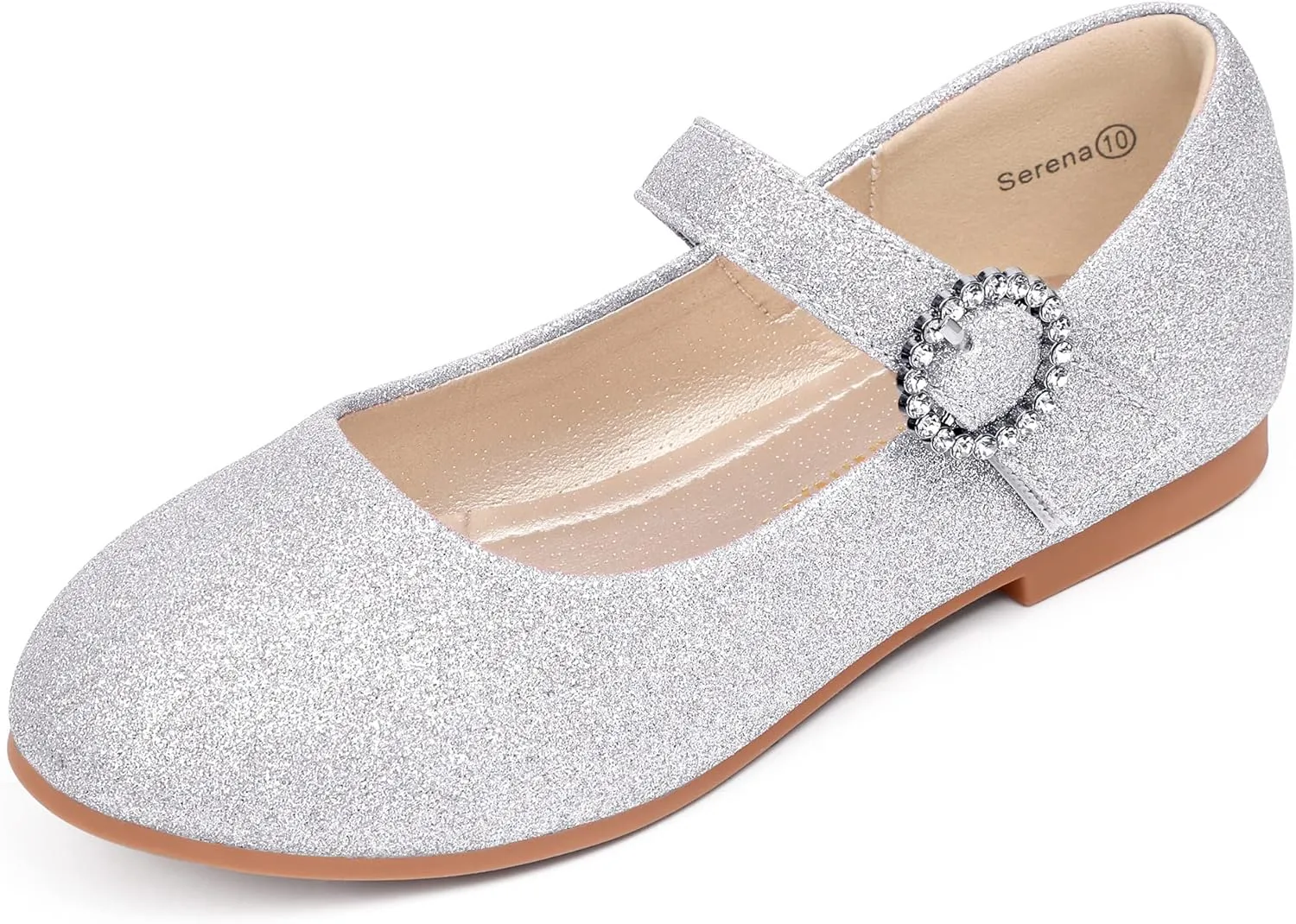 PANDANINJIA Sarena Girls Dress Shoes Rhinestone Flower Girl Ballerina Ballet Flats Mary Jane Wedding Party School Shoes for Toddler Little Kid Big Kid