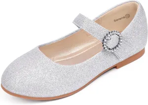 PANDANINJIA Sarena Girls Dress Shoes Rhinestone Flower Girl Ballerina Ballet Flats Mary Jane Wedding Party School Shoes for Toddler Little Kid Big Kid