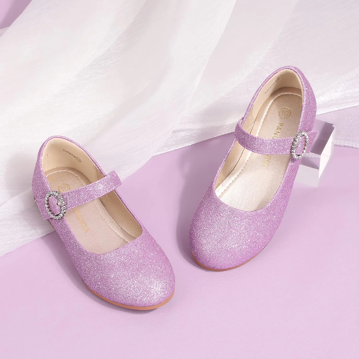 PANDANINJIA Sarena Girls Dress Shoes Rhinestone Flower Girl Ballerina Ballet Flats Mary Jane Wedding Party School Shoes for Toddler Little Kid Big Kid