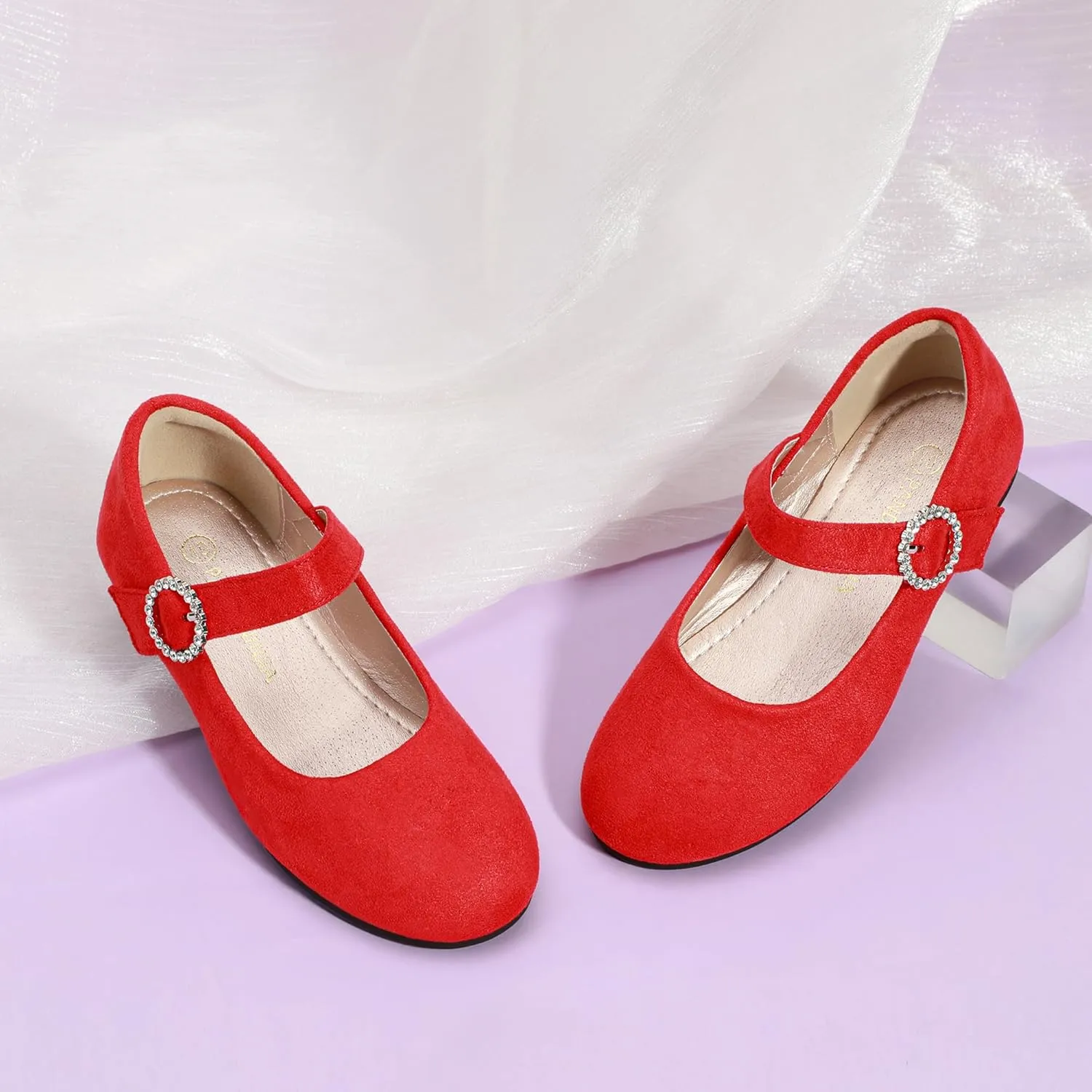 PANDANINJIA Sarena Girls Dress Shoes Rhinestone Flower Girl Ballerina Ballet Flats Mary Jane Wedding Party School Shoes for Toddler Little Kid Big Kid