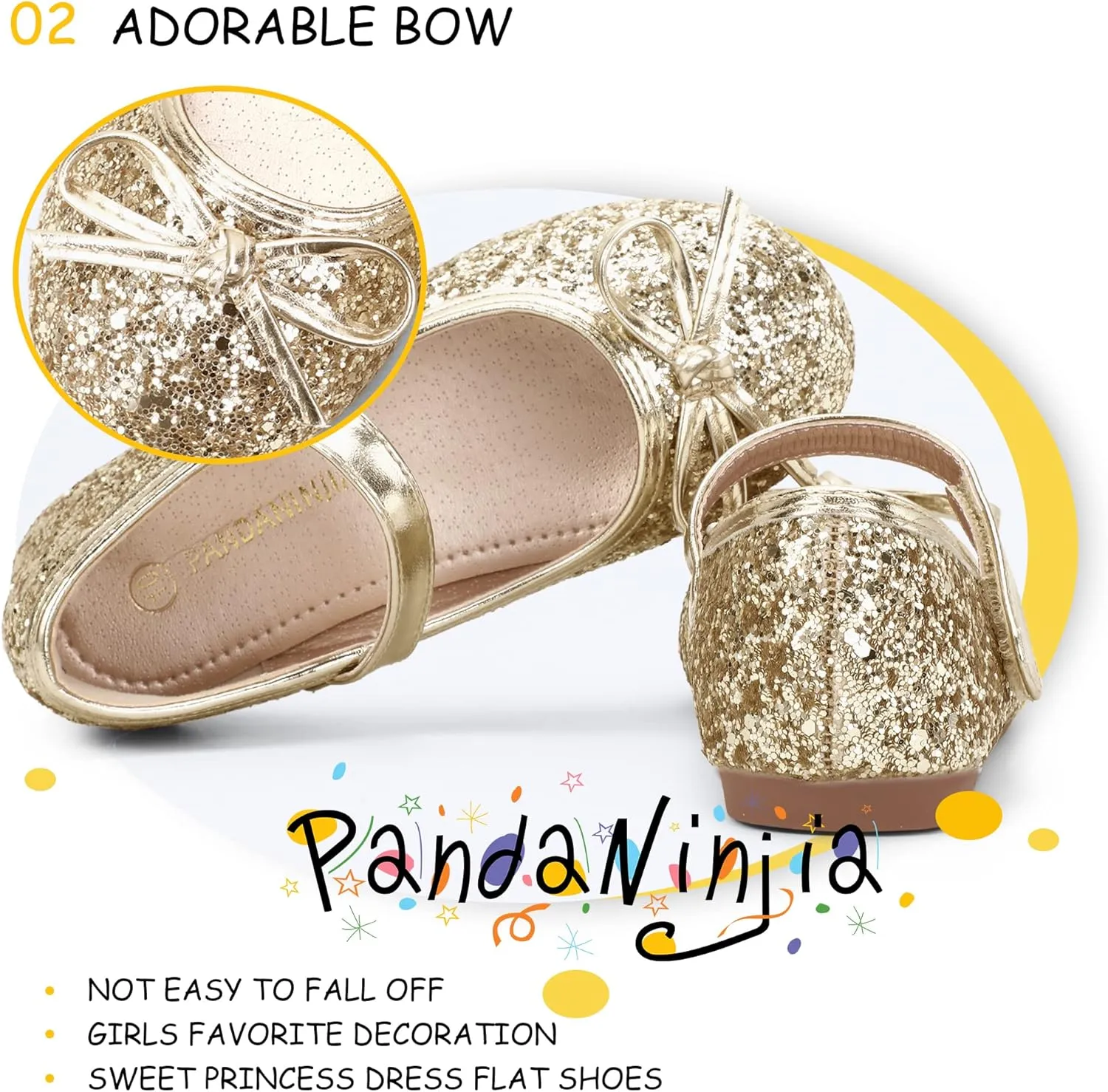 PANDANINJIA Toddler Dress Shoes Bowknot Mary Jane Shoes Girls Ballet Flats for Kids Wedding Party Uniform Church Shoes