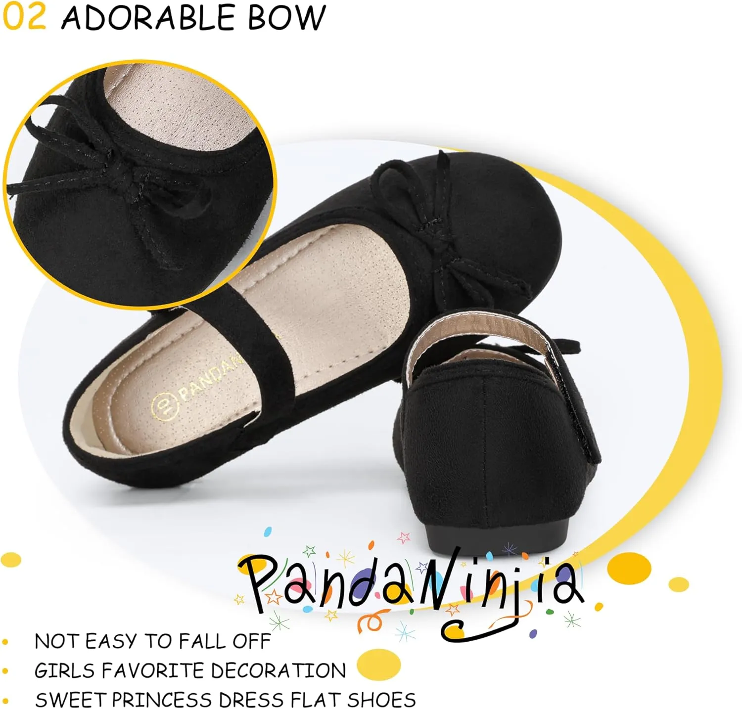 PANDANINJIA Toddler Dress Shoes Bowknot Mary Jane Shoes Girls Ballet Flats for Kids Wedding Party Uniform Church Shoes
