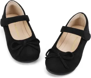 PANDANINJIA Toddler Dress Shoes Bowknot Mary Jane Shoes Girls Ballet Flats for Kids Wedding Party Uniform Church Shoes
