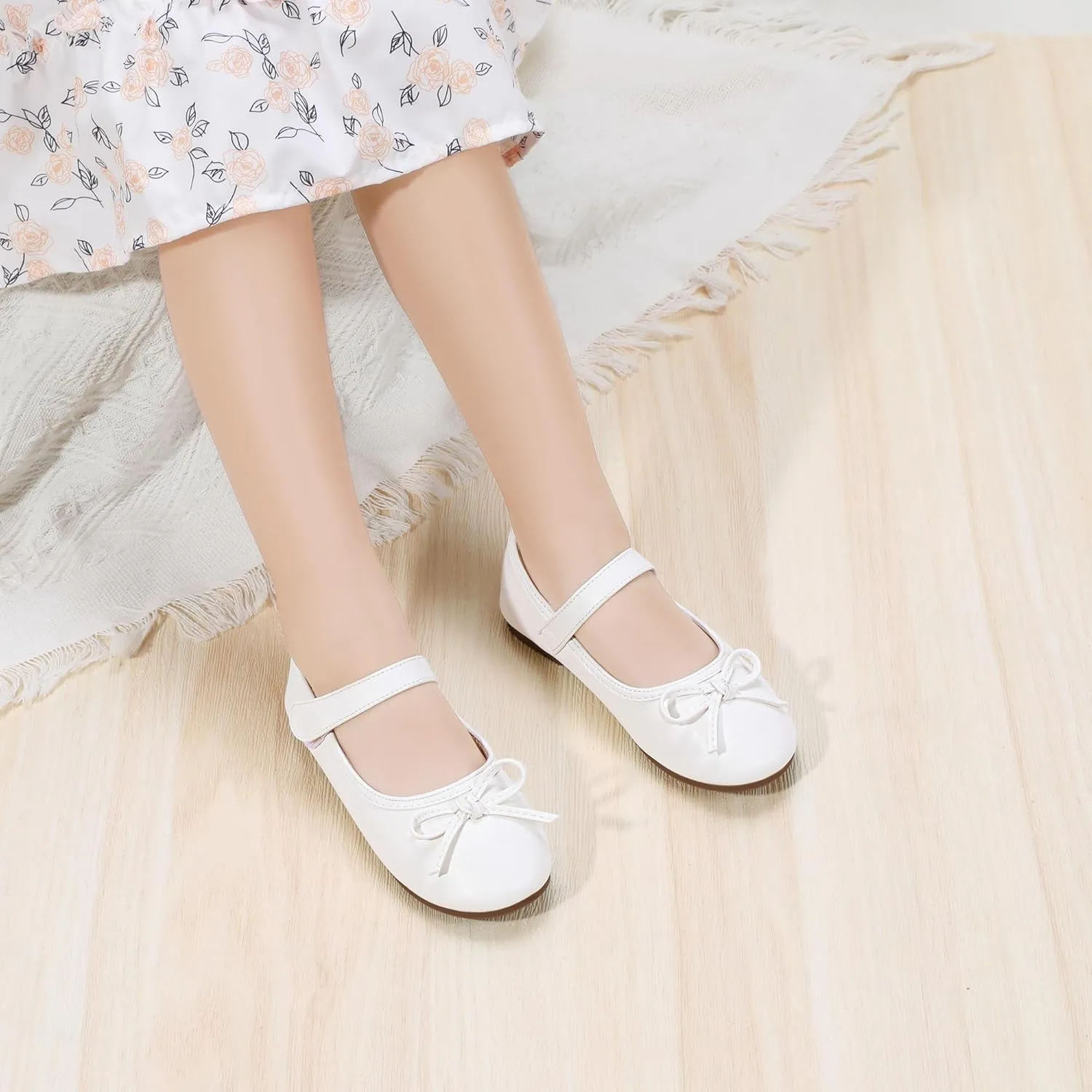 PANDANINJIA Toddler Dress Shoes Bowknot Mary Jane Shoes Girls Ballet Flats for Kids Wedding Party Uniform Church Shoes