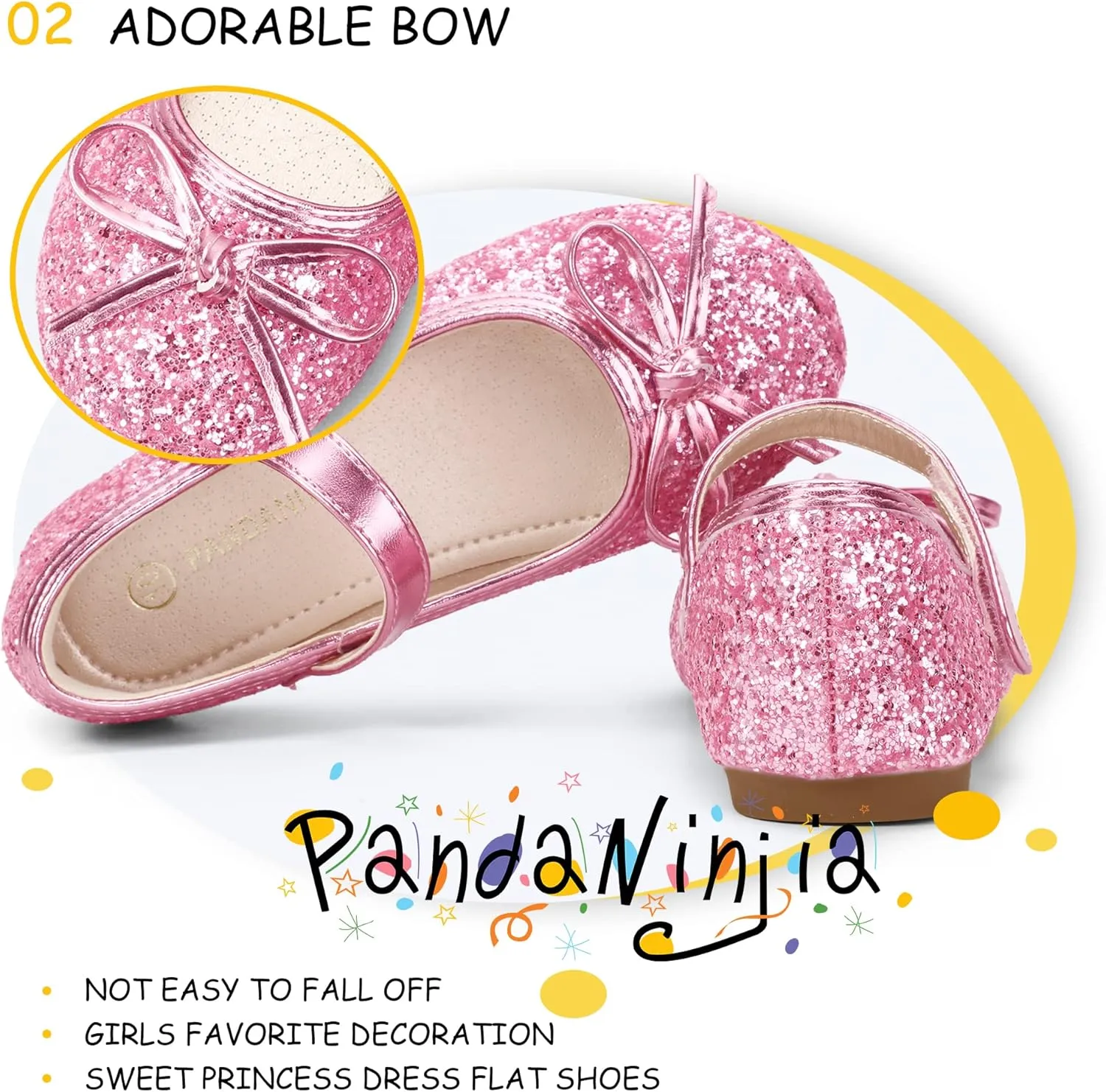 PANDANINJIA Toddler Dress Shoes Bowknot Mary Jane Shoes Girls Ballet Flats for Kids Wedding Party Uniform Church Shoes