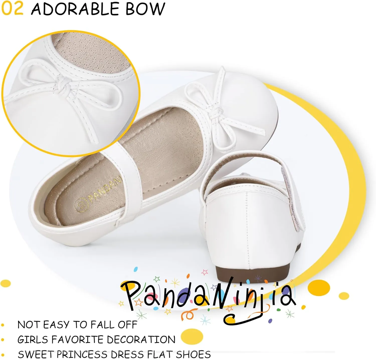 PANDANINJIA Toddler Dress Shoes Bowknot Mary Jane Shoes Girls Ballet Flats for Kids Wedding Party Uniform Church Shoes