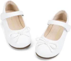 PANDANINJIA Toddler Dress Shoes Bowknot Mary Jane Shoes Girls Ballet Flats for Kids Wedding Party Uniform Church Shoes