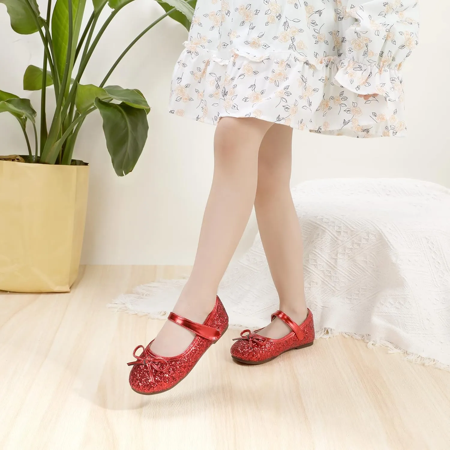 PANDANINJIA Toddler Dress Shoes Bowknot Mary Jane Shoes Girls Ballet Flats for Kids Wedding Party Uniform Church Shoes