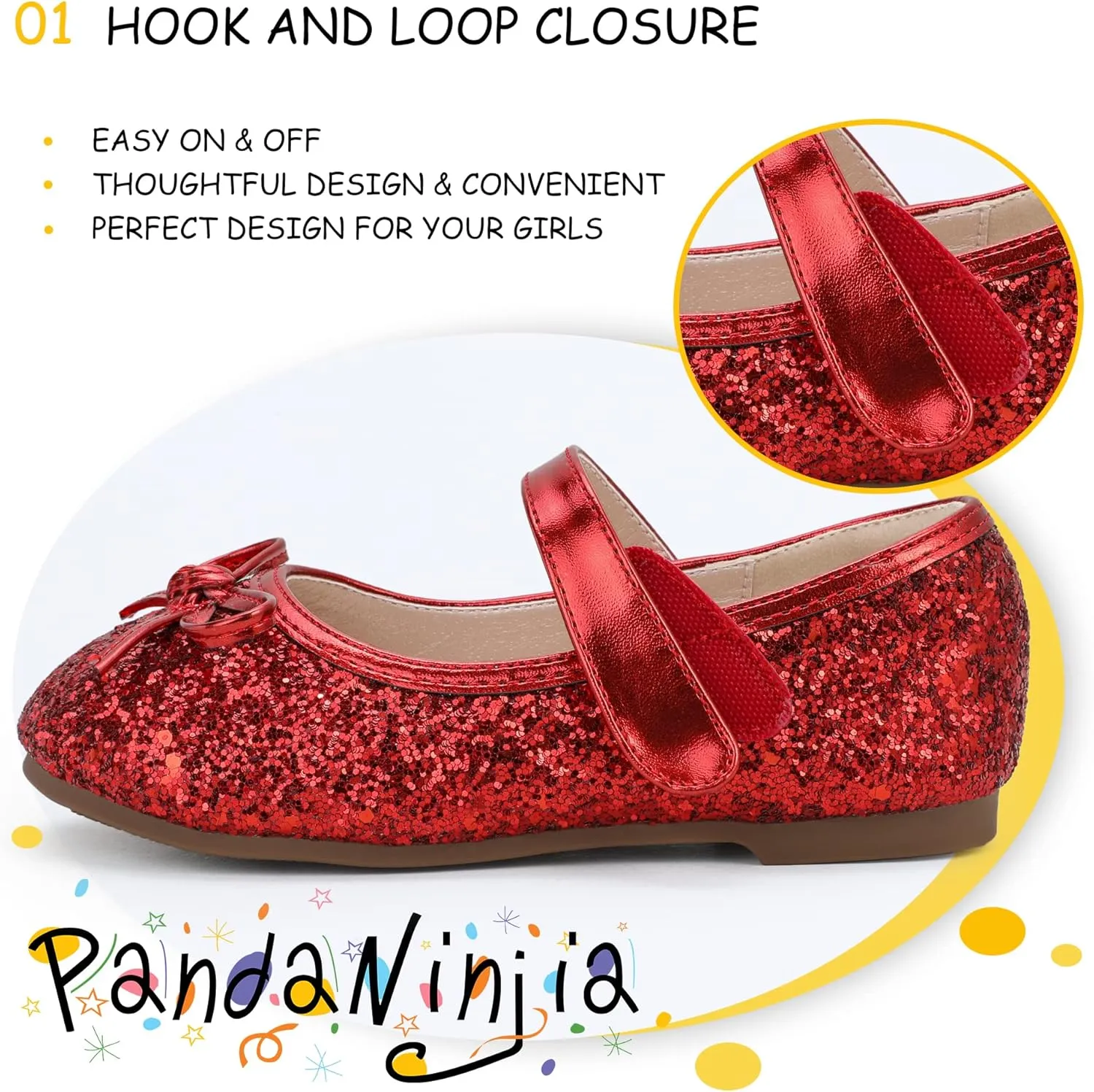 PANDANINJIA Toddler Dress Shoes Bowknot Mary Jane Shoes Girls Ballet Flats for Kids Wedding Party Uniform Church Shoes
