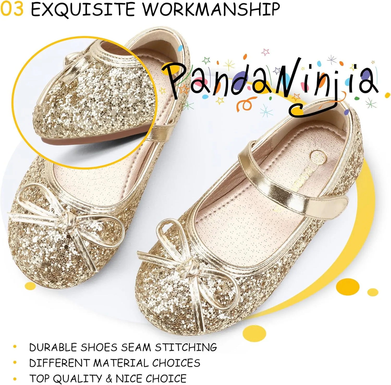 PANDANINJIA Toddler Dress Shoes Bowknot Mary Jane Shoes Girls Ballet Flats for Kids Wedding Party Uniform Church Shoes