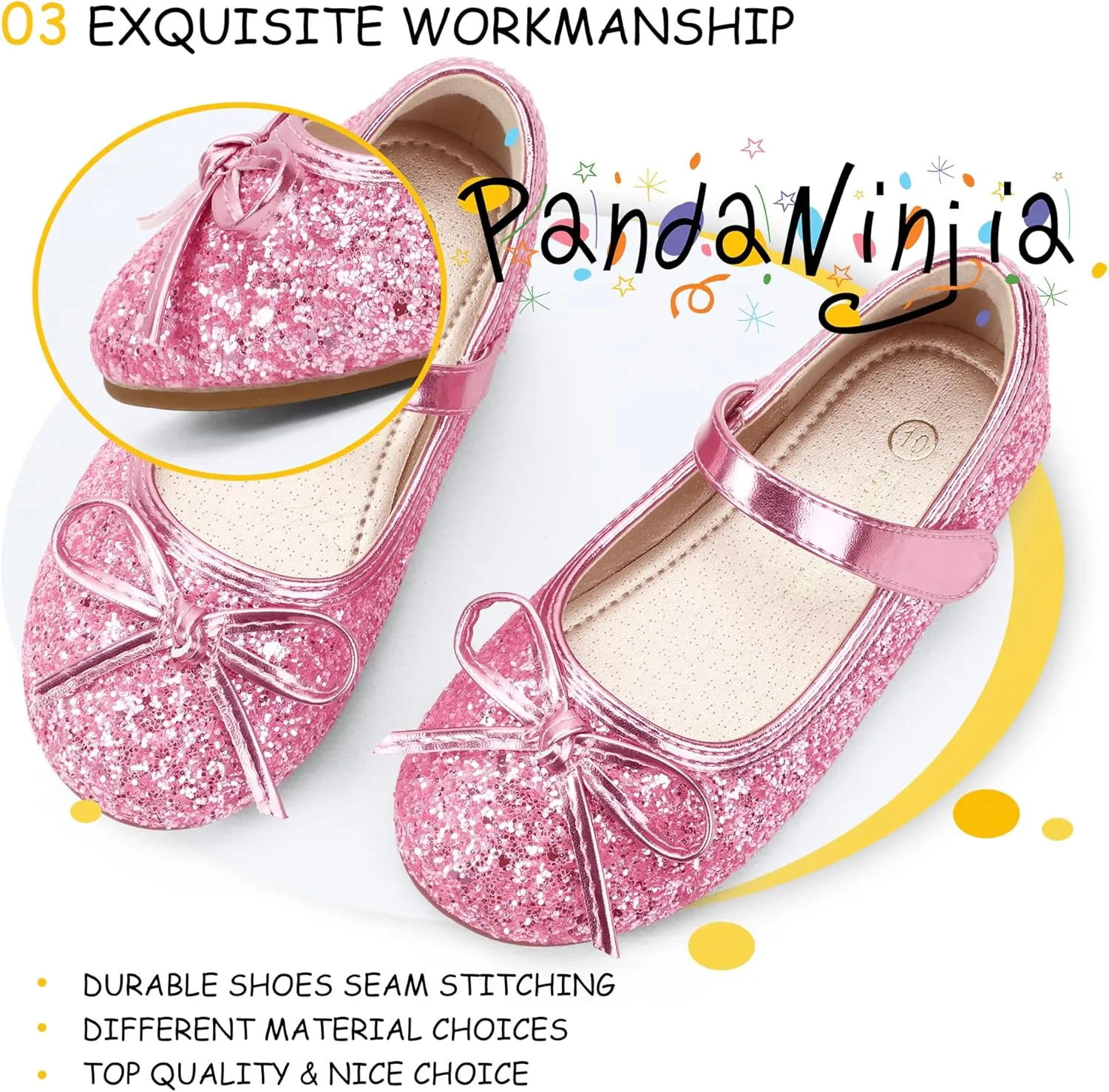 PANDANINJIA Toddler Dress Shoes Bowknot Mary Jane Shoes Girls Ballet Flats for Kids Wedding Party Uniform Church Shoes