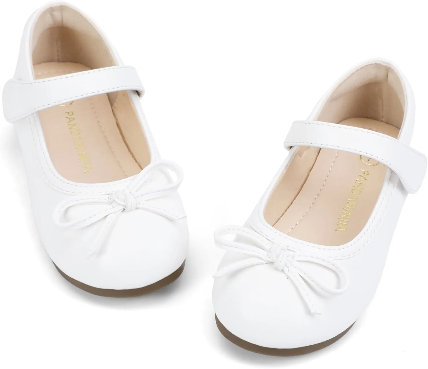 PANDANINJIA Toddler Dress Shoes Bowknot Mary Jane Shoes Girls Ballet Flats for Kids Wedding Party Uniform Church Shoes