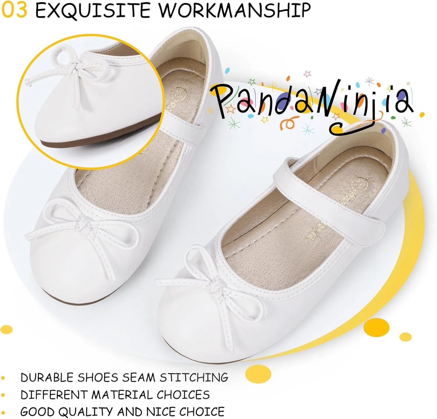 PANDANINJIA Toddler Dress Shoes Bowknot Mary Jane Shoes Girls Ballet Flats for Kids Wedding Party Uniform Church Shoes