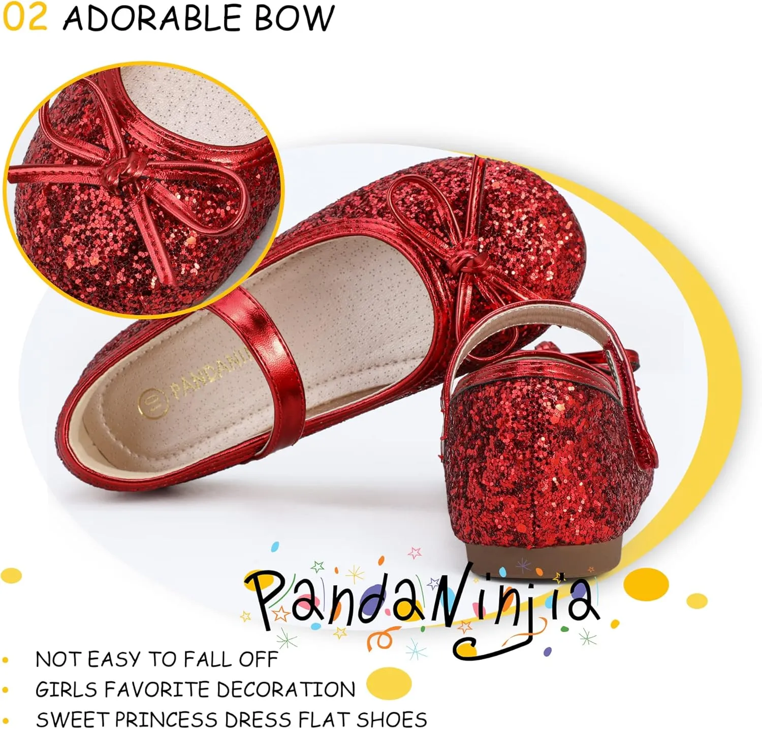 PANDANINJIA Toddler Dress Shoes Bowknot Mary Jane Shoes Girls Ballet Flats for Kids Wedding Party Uniform Church Shoes