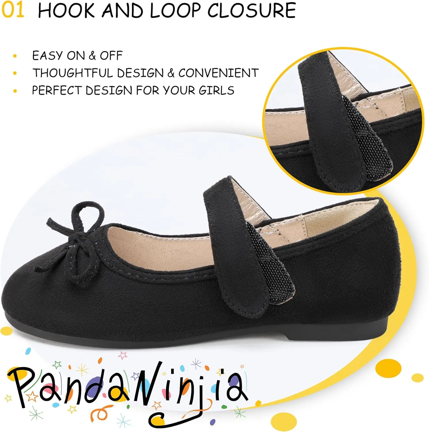 PANDANINJIA Toddler Dress Shoes Bowknot Mary Jane Shoes Girls Ballet Flats for Kids Wedding Party Uniform Church Shoes
