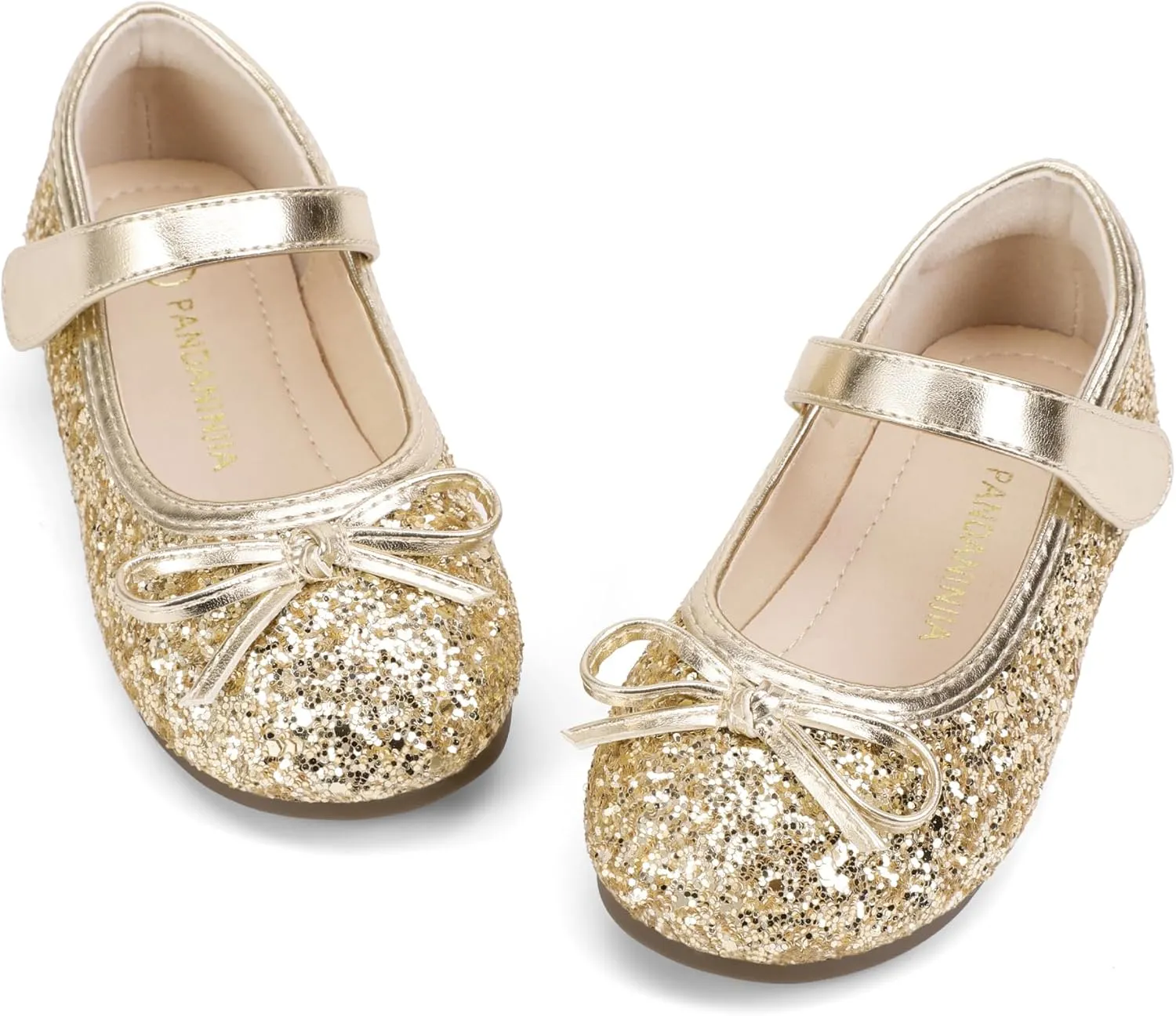PANDANINJIA Toddler Dress Shoes Bowknot Mary Jane Shoes Girls Ballet Flats for Kids Wedding Party Uniform Church Shoes