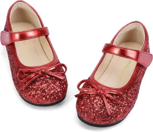 PANDANINJIA Toddler Dress Shoes Bowknot Mary Jane Shoes Girls Ballet Flats for Kids Wedding Party Uniform Church Shoes