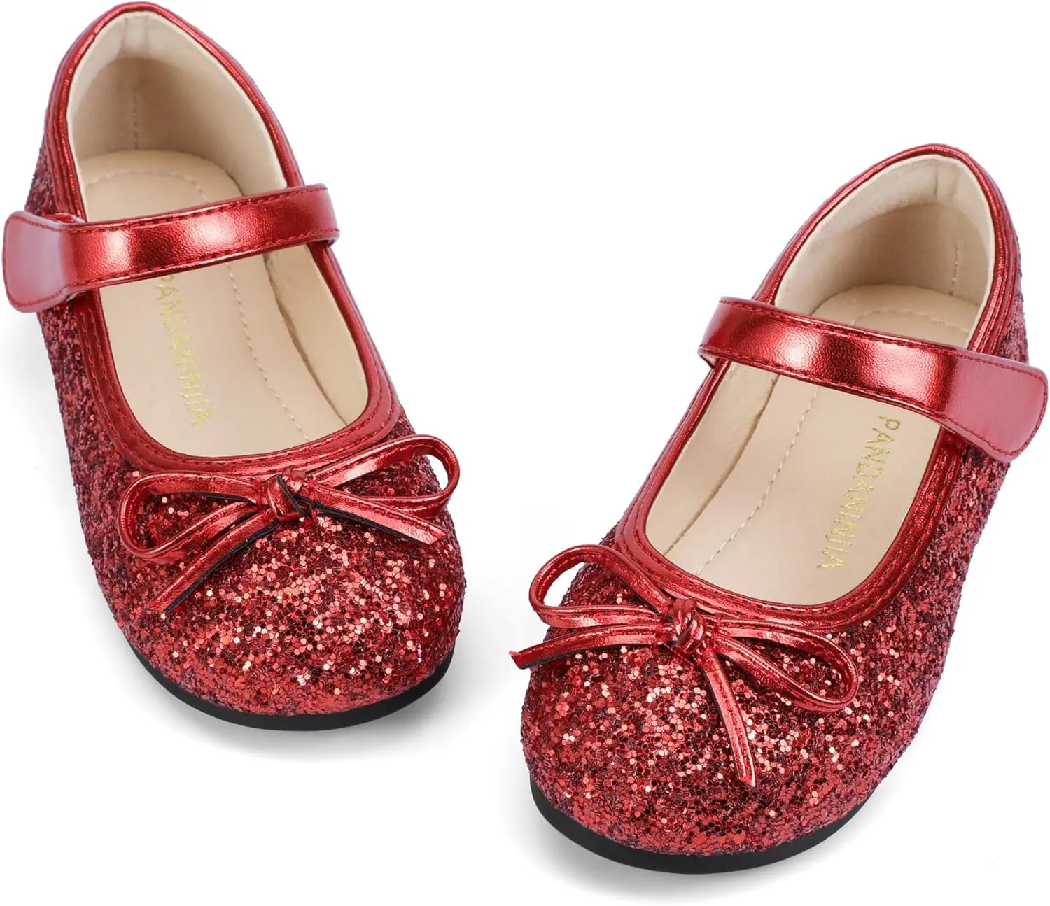 PANDANINJIA Toddler Dress Shoes Bowknot Mary Jane Shoes Girls Ballet Flats for Kids Wedding Party Uniform Church Shoes