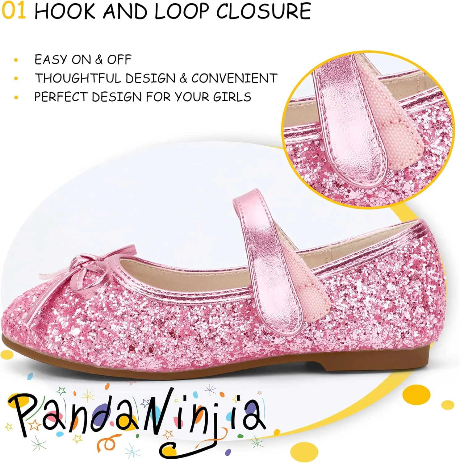 PANDANINJIA Toddler Dress Shoes Bowknot Mary Jane Shoes Girls Ballet Flats for Kids Wedding Party Uniform Church Shoes