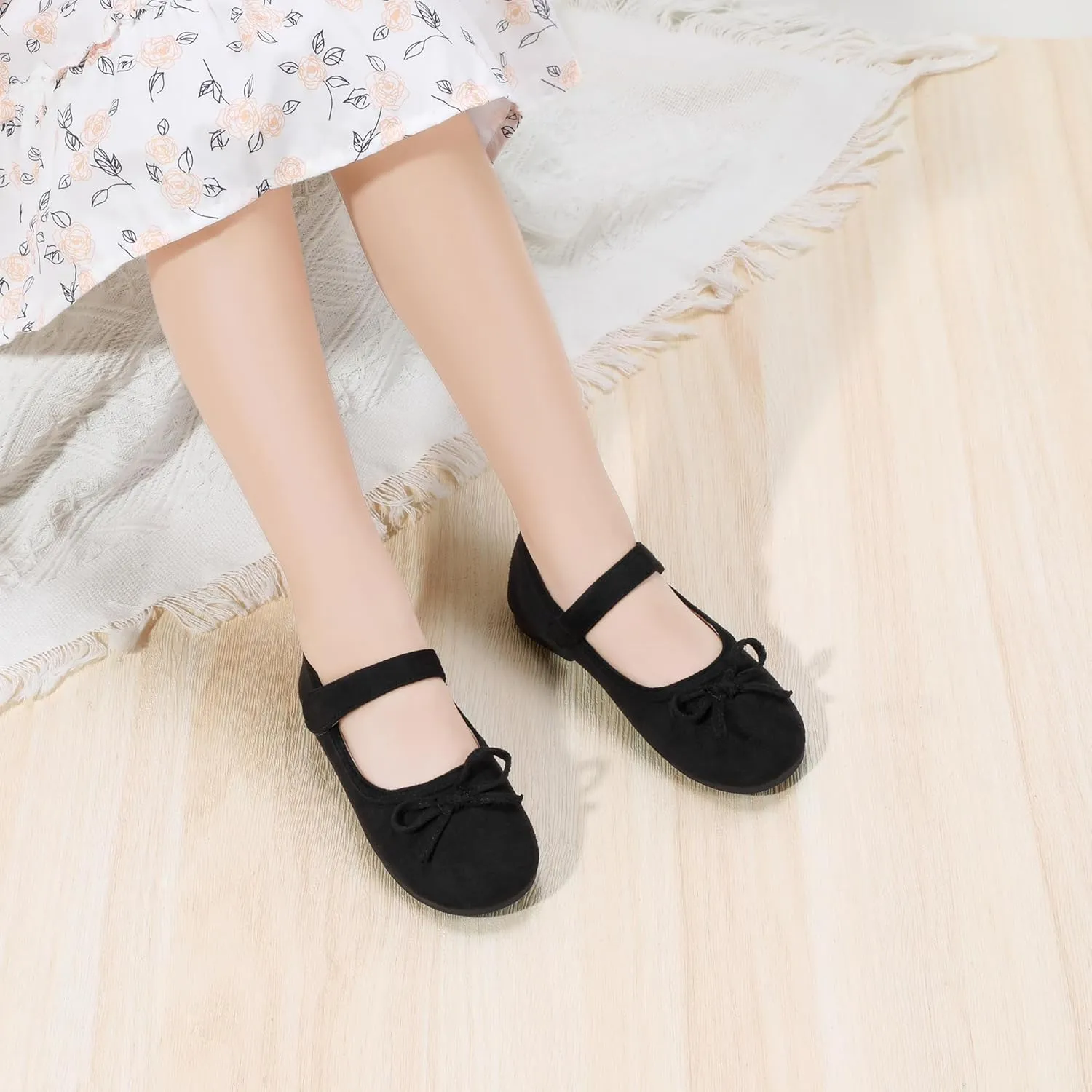 PANDANINJIA Toddler Dress Shoes Bowknot Mary Jane Shoes Girls Ballet Flats for Kids Wedding Party Uniform Church Shoes