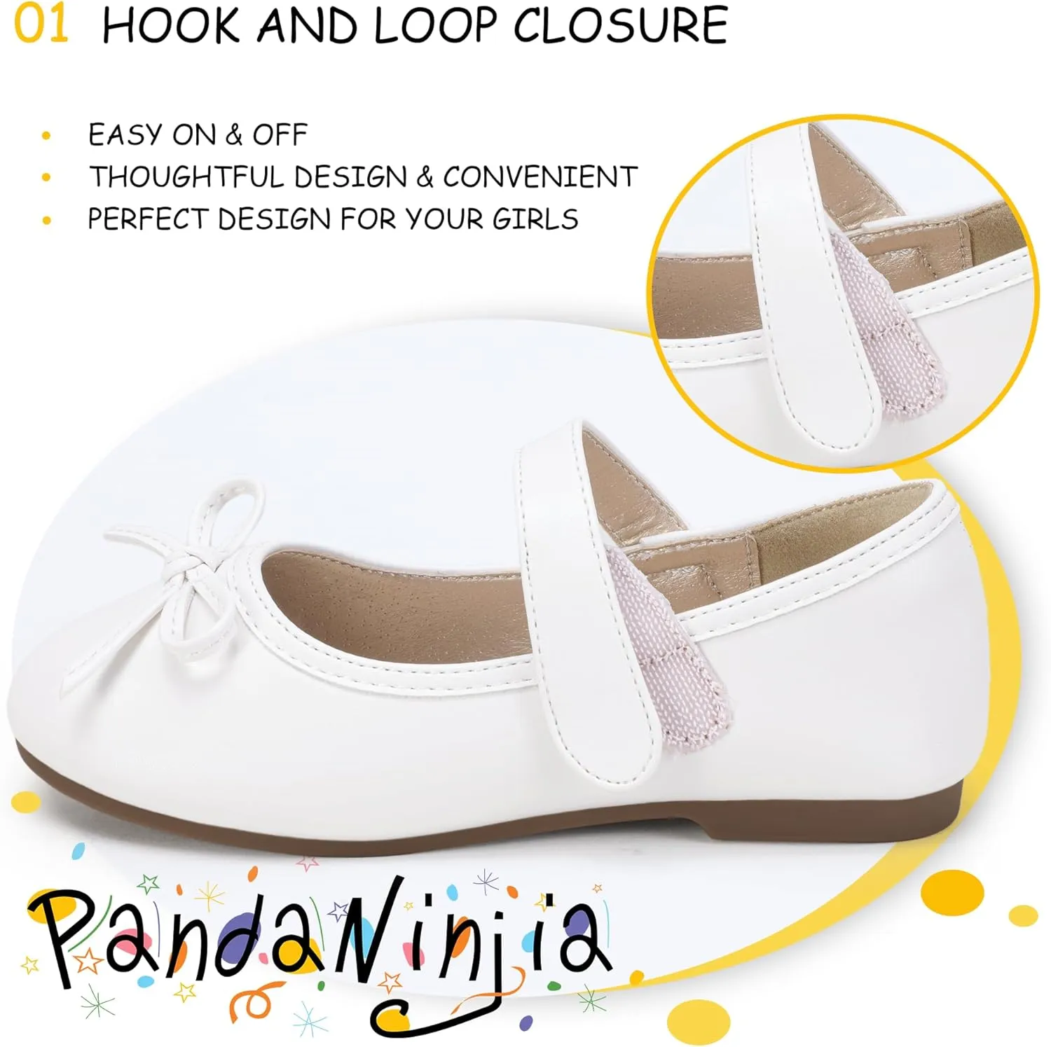 PANDANINJIA Toddler Dress Shoes Bowknot Mary Jane Shoes Girls Ballet Flats for Kids Wedding Party Uniform Church Shoes
