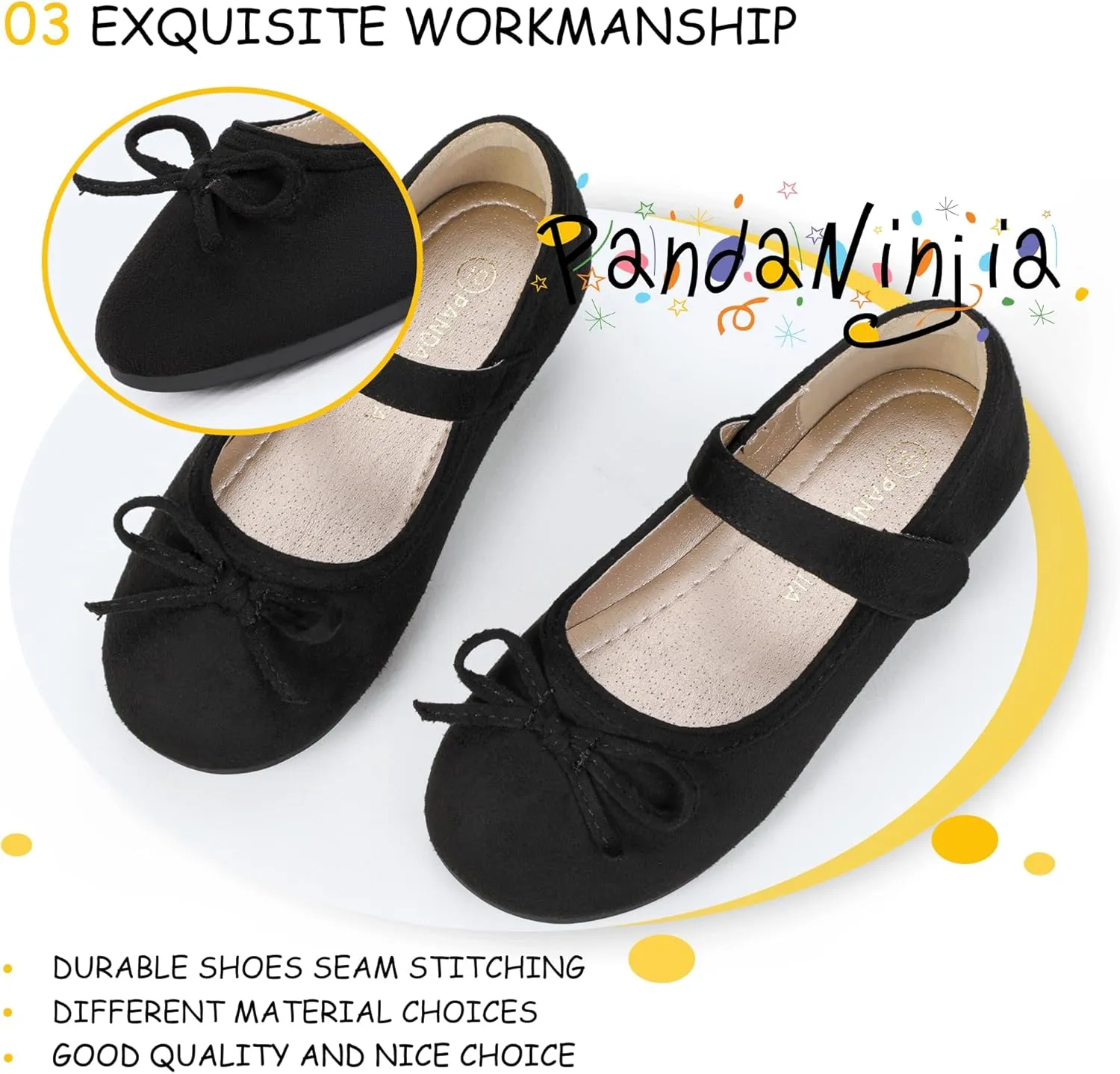 PANDANINJIA Toddler Dress Shoes Bowknot Mary Jane Shoes Girls Ballet Flats for Kids Wedding Party Uniform Church Shoes
