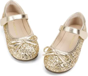 PANDANINJIA Toddler Dress Shoes Bowknot Mary Jane Shoes Girls Ballet Flats for Kids Wedding Party Uniform Church Shoes