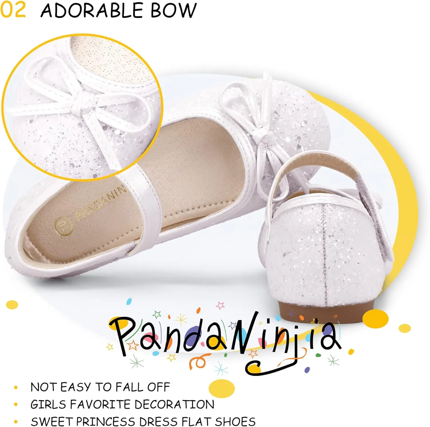 PANDANINJIA Toddler Dress Shoes Bowknot Mary Jane Shoes Girls Ballet Flats for Kids Wedding Party Uniform Church Shoes