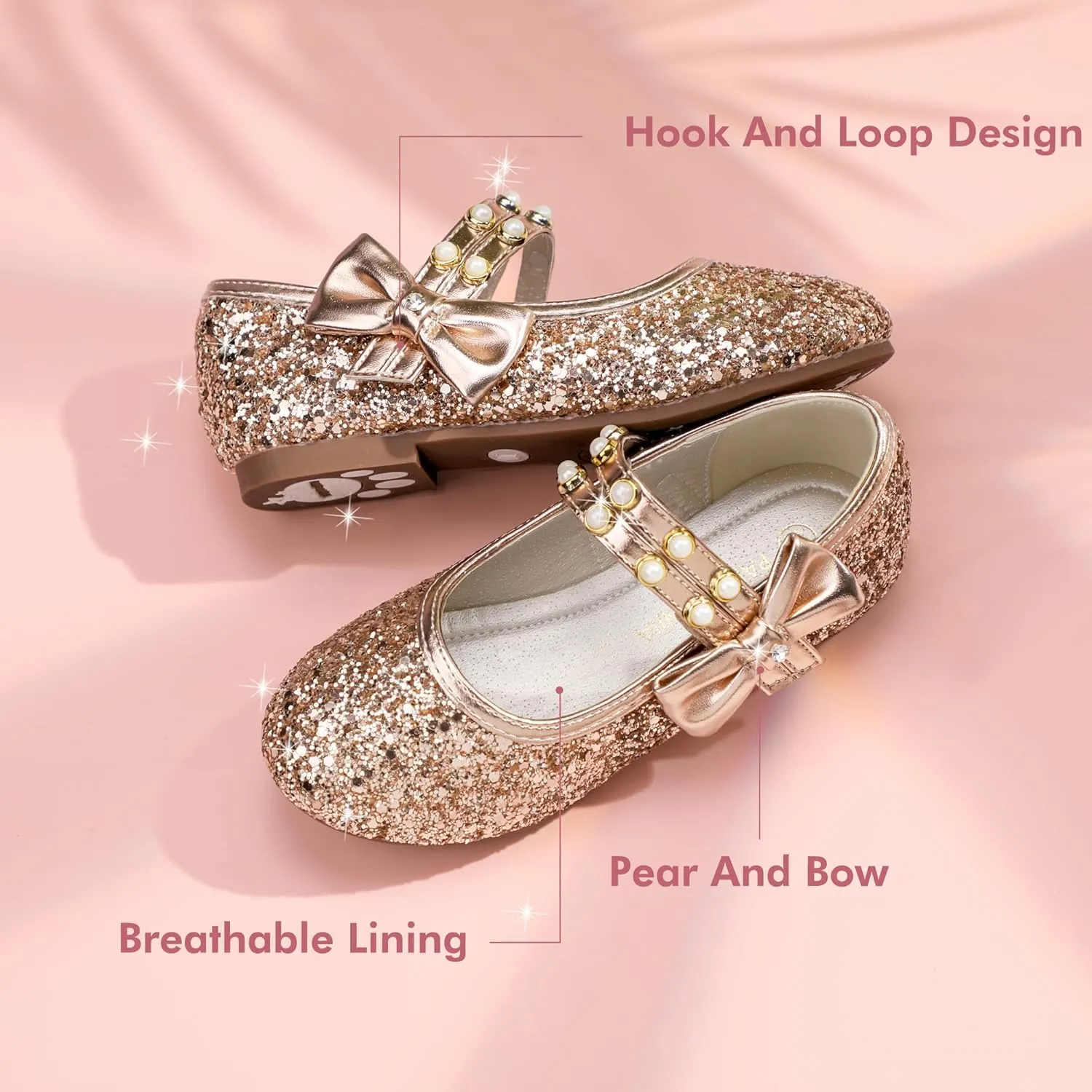 PANDANINJIA Toddler Girls Dress Shoes Pearls Bow Ballet Flats Flower Girl Shoes for Wedding Party School Communion Shoes