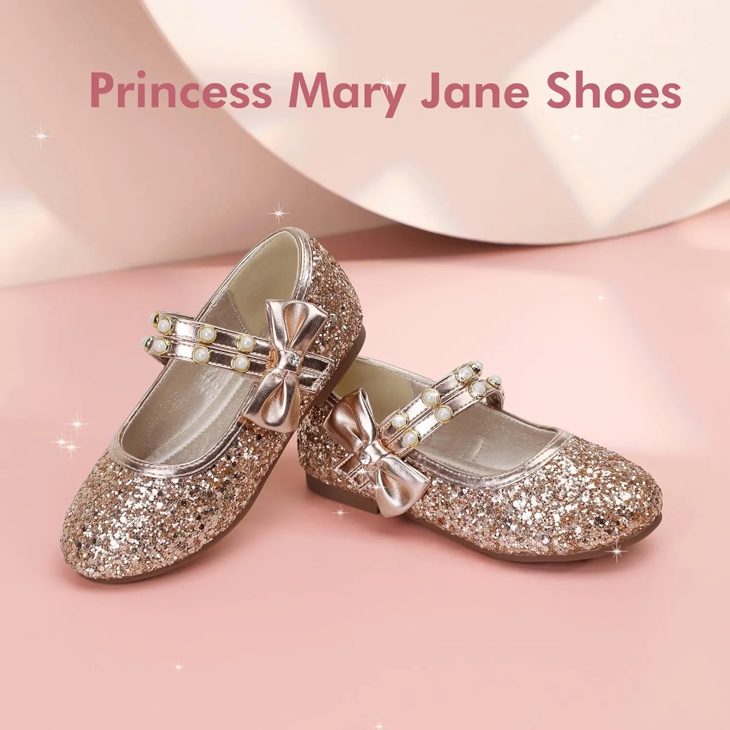 PANDANINJIA Toddler Girls Dress Shoes Pearls Bow Ballet Flats Flower Girl Shoes for Wedding Party School Communion Shoes