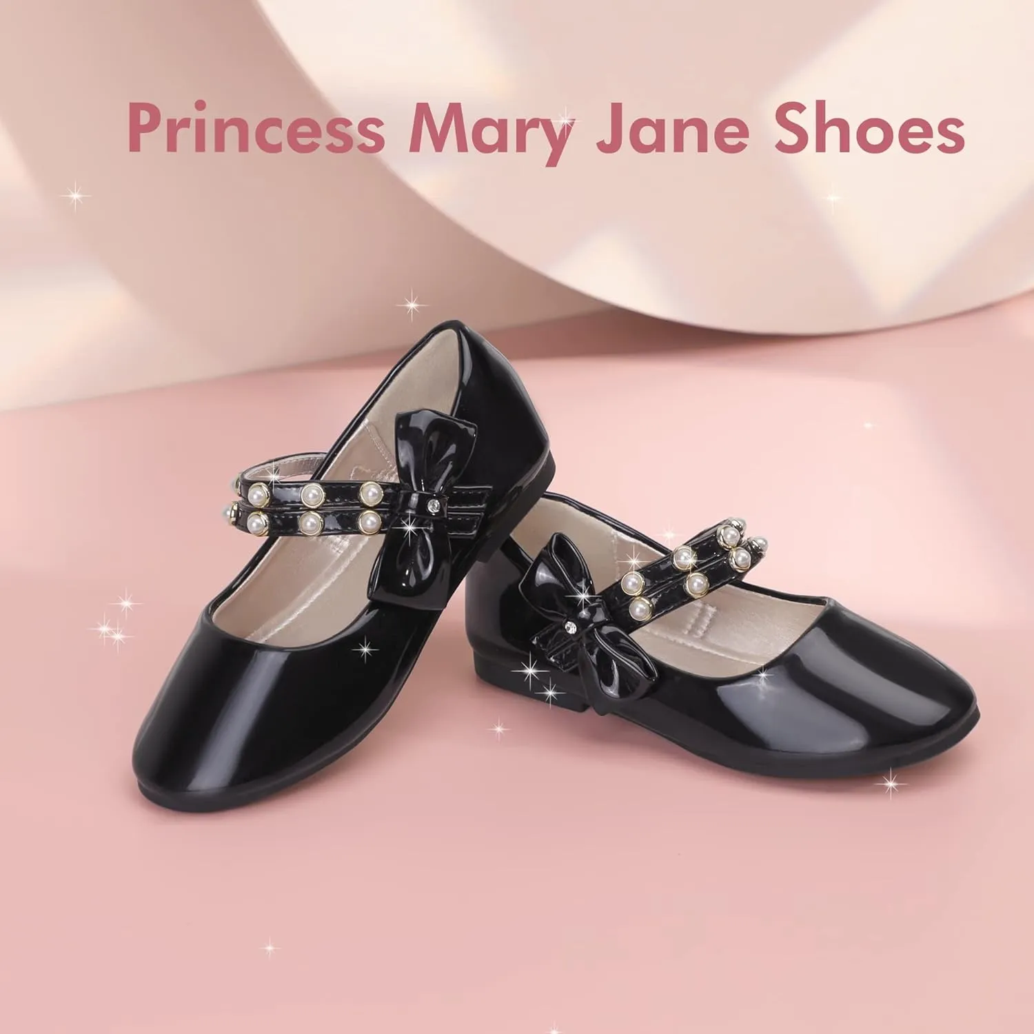 PANDANINJIA Toddler Girls Dress Shoes Pearls Bow Ballet Flats Flower Girl Shoes for Wedding Party School Communion Shoes