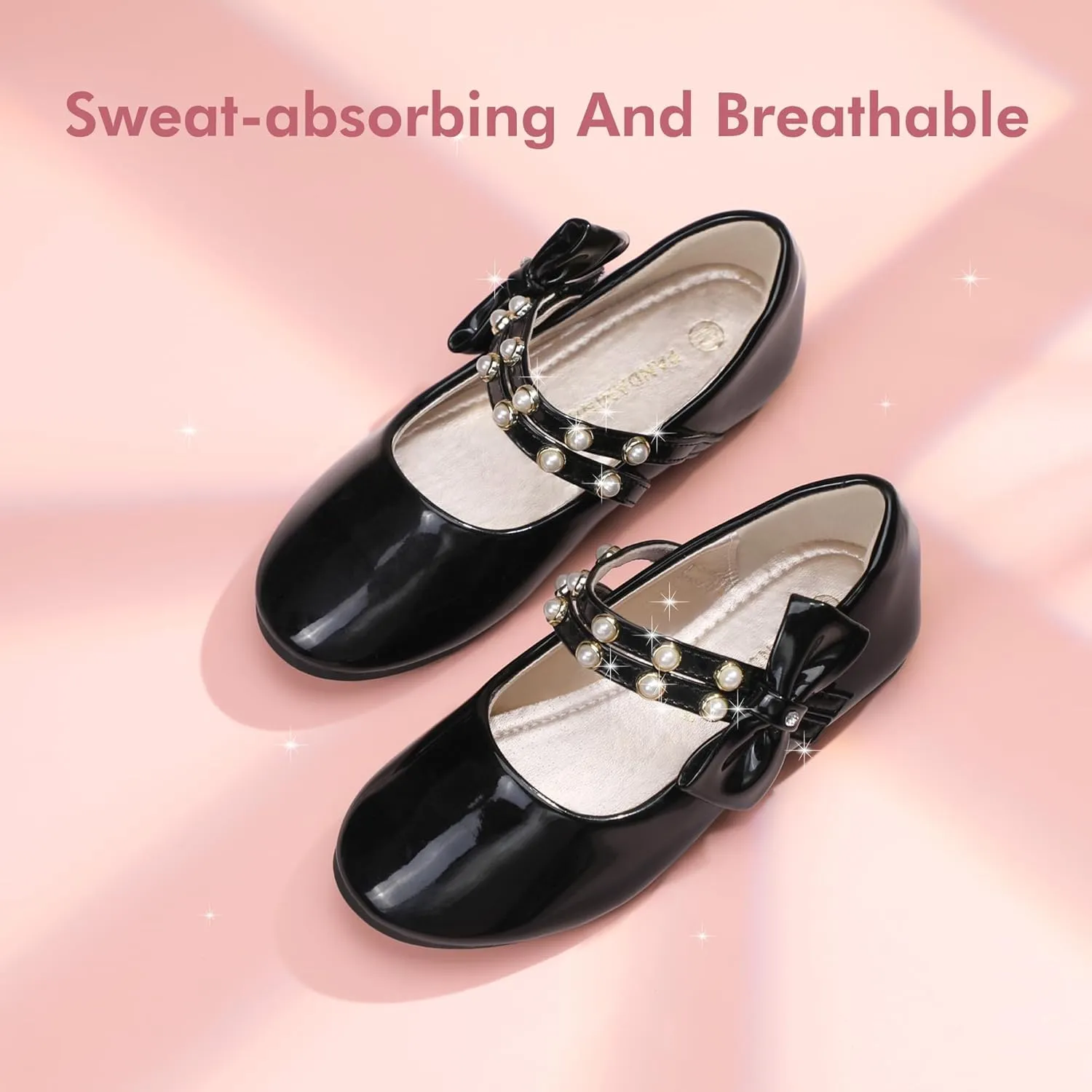 PANDANINJIA Toddler Girls Dress Shoes Pearls Bow Ballet Flats Flower Girl Shoes for Wedding Party School Communion Shoes