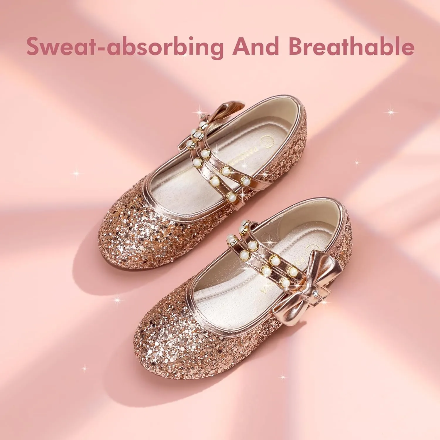 PANDANINJIA Toddler Girls Dress Shoes Pearls Bow Ballet Flats Flower Girl Shoes for Wedding Party School Communion Shoes