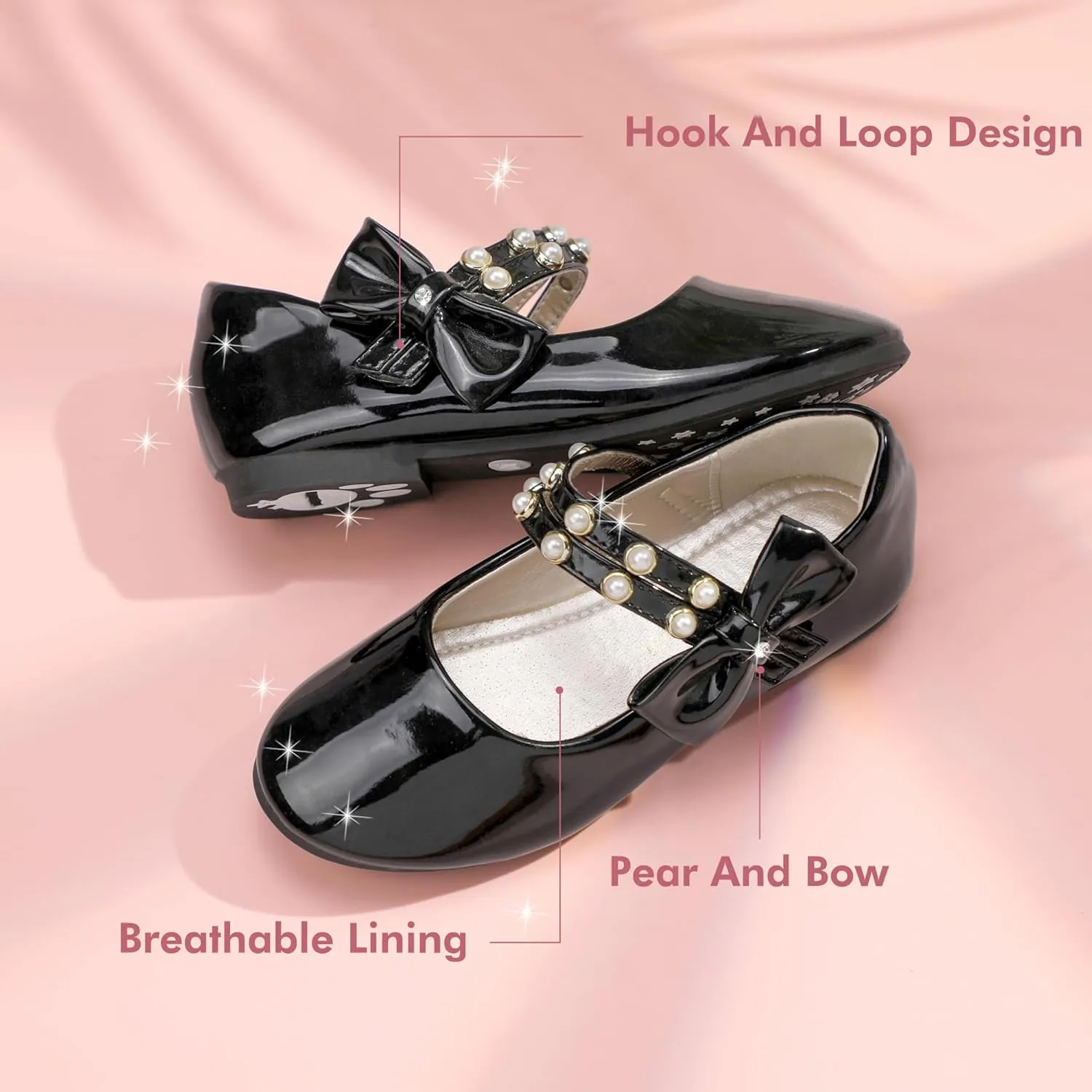 PANDANINJIA Toddler Girls Dress Shoes Pearls Bow Ballet Flats Flower Girl Shoes for Wedding Party School Communion Shoes