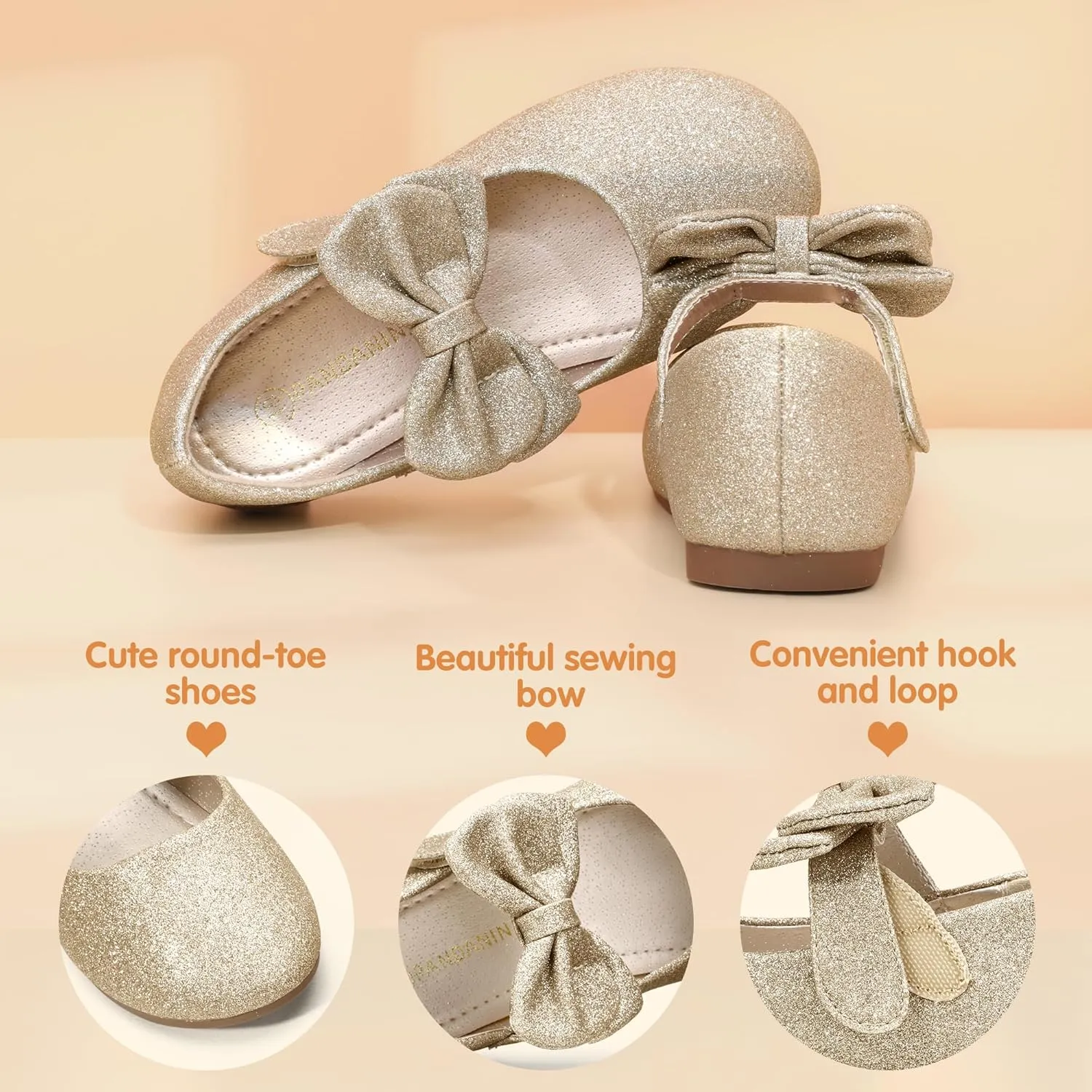 PANDANINJIA Toddler/Little Kid Girl's Angela Dress Mary Jane Ballet Flats Bow Flower Girl Wedding Party Ballerina Flat Shoes