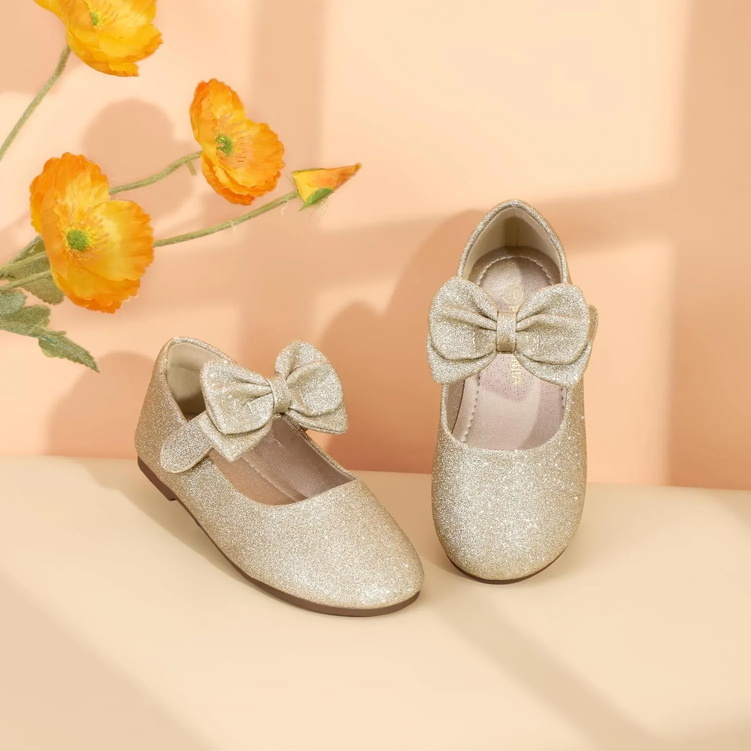 PANDANINJIA Toddler/Little Kid Girl's Angela Dress Mary Jane Ballet Flats Bow Flower Girl Wedding Party Ballerina Flat Shoes