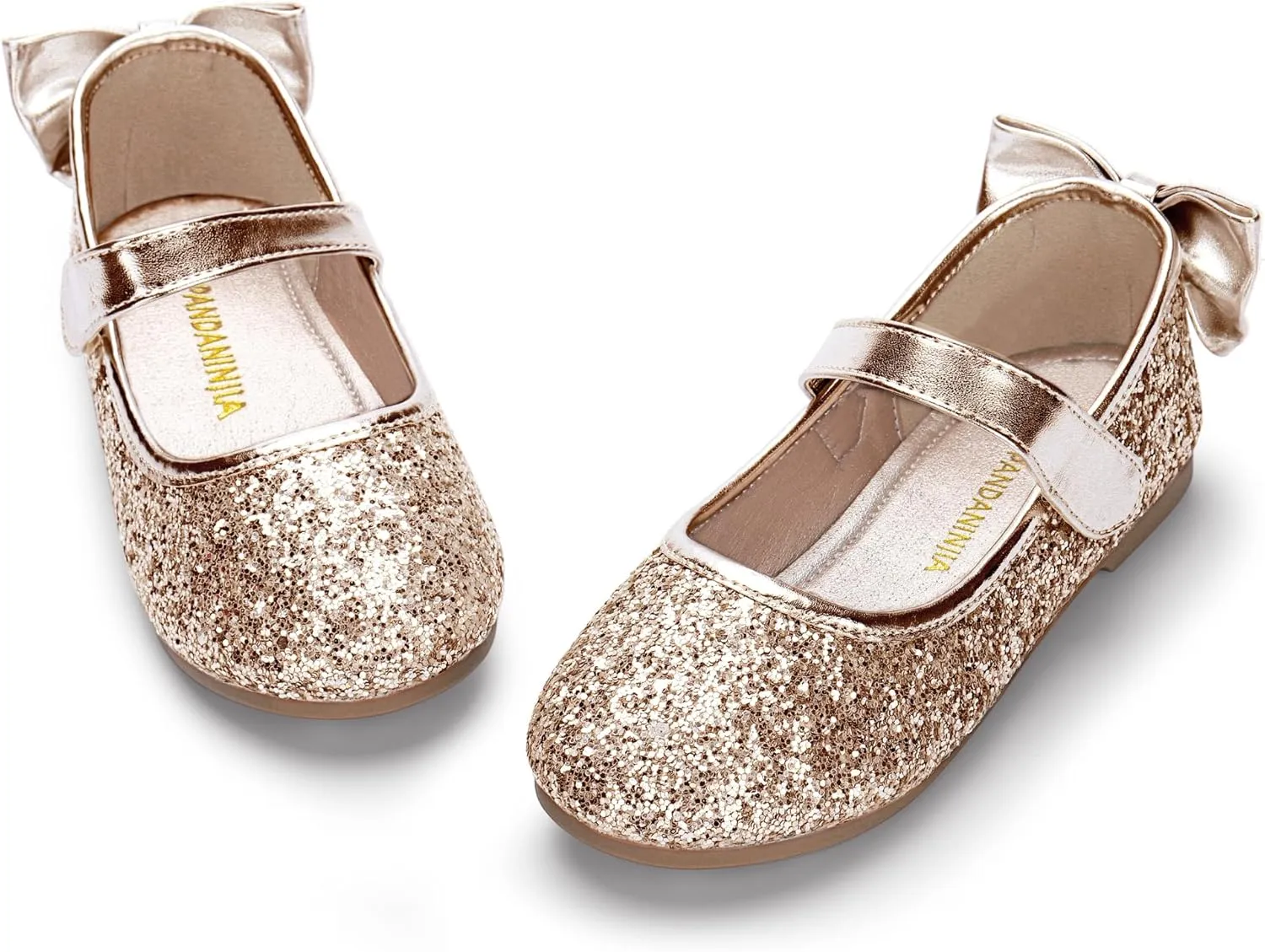 PANDANINJIA Toddler/Little Kid Girl's Angela Dress Mary Jane Ballet Flats Bow Flower Girl Wedding Party Ballerina Flat Shoes