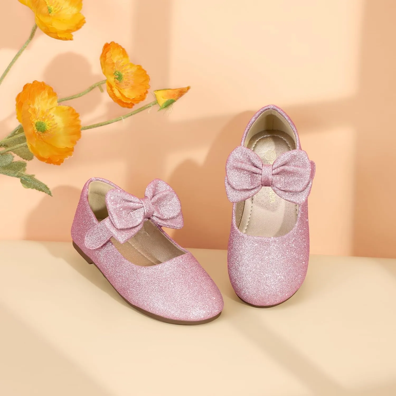 PANDANINJIA Toddler/Little Kid Girl's Angela Dress Mary Jane Ballet Flats Bow Flower Girl Wedding Party Ballerina Flat Shoes