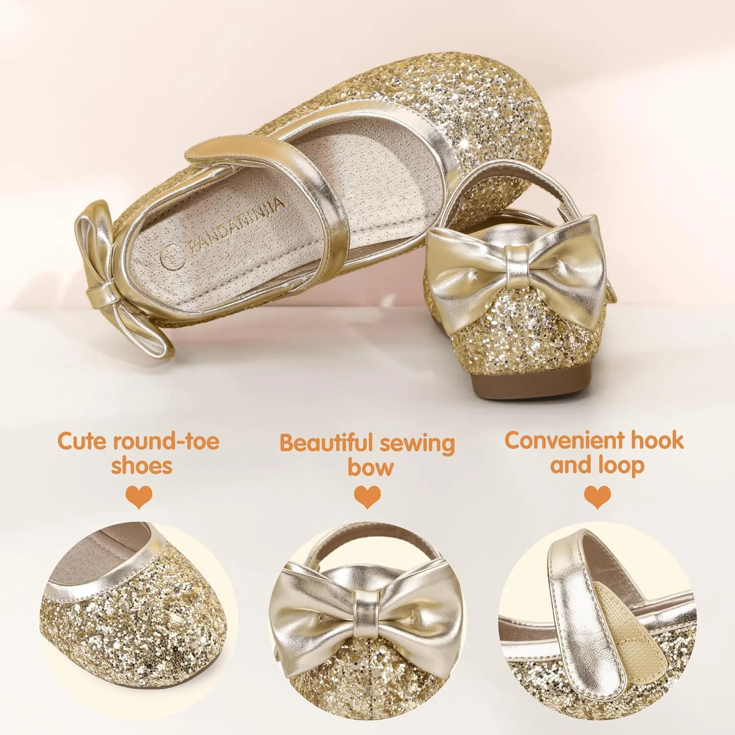 PANDANINJIA Toddler/Little Kid Girl's Angela Dress Mary Jane Ballet Flats Bow Flower Girl Wedding Party Ballerina Flat Shoes