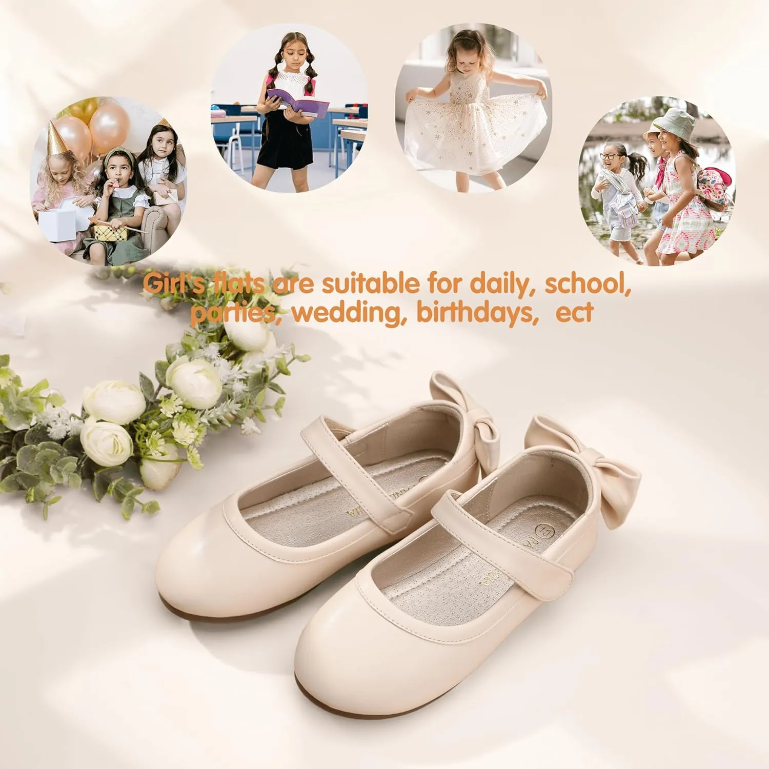 PANDANINJIA Toddler/Little Kid Girl's Angela Dress Mary Jane Ballet Flats Bow Flower Girl Wedding Party Ballerina Flat Shoes
